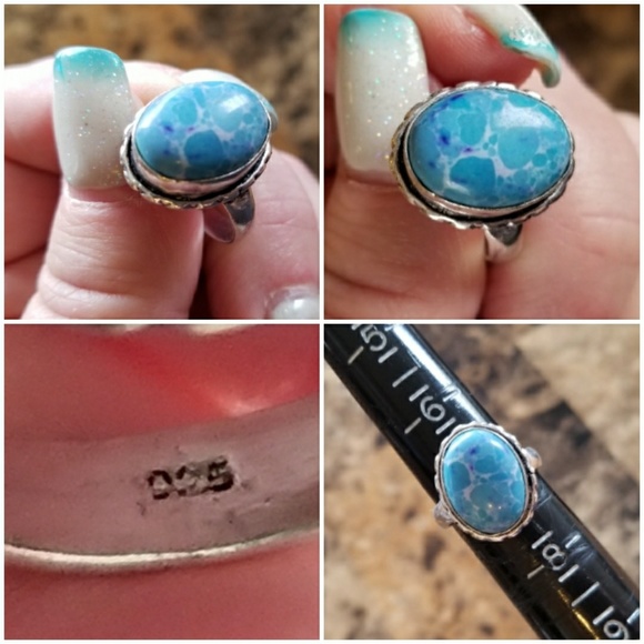 Genuine Larimar Cabochon Ring Size 7 - Picture 4 of 4